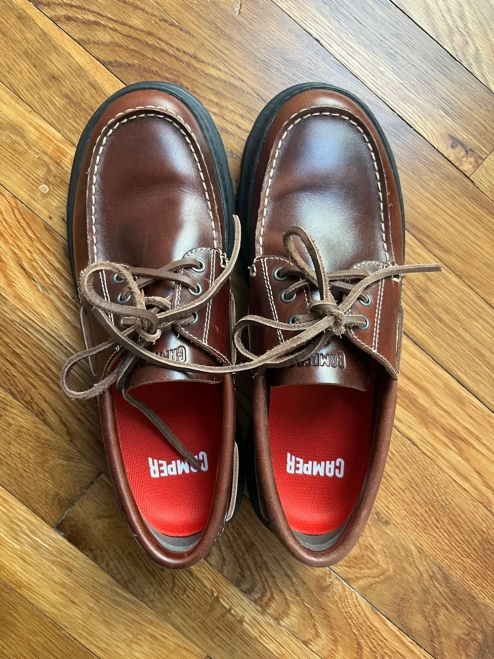 Camper Men’s Brown Leather Boat Shoes Brutus+ Brown Leather Moccasins for Men